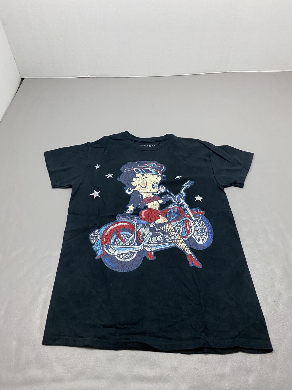 Fleischer Studios Shirt Mens Small Black Betty Boop Motorcycle Graphic